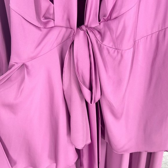 PatBo Orchid High Low Satin Ruffle Wrap Gown - Picture 6 of 9